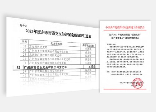集团党支部连续三年荣获东漖街道“五星党支部”称呼